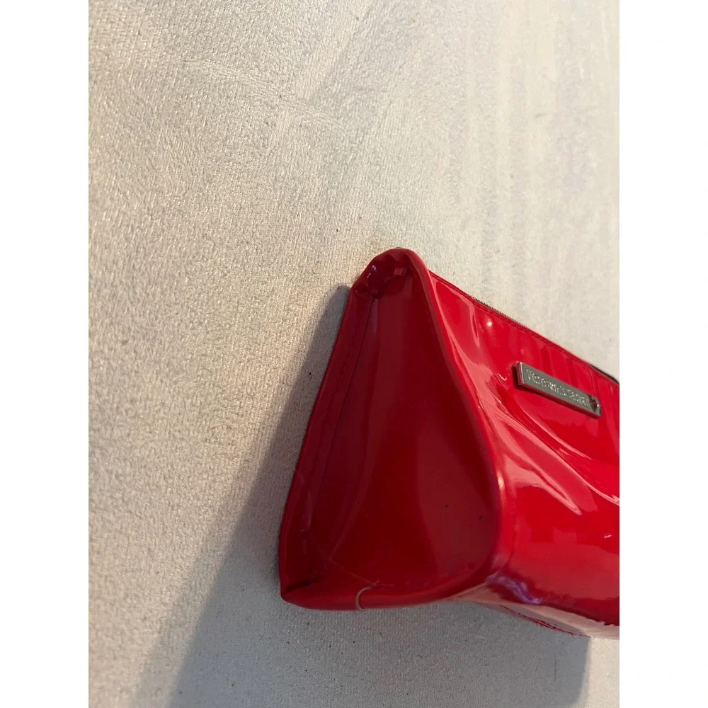 Victorias Secret Red Patent Makeup Bag Cosmetic Pouch Logo Heart Zip Case